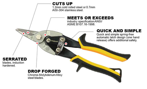 Flameweld Aviation Snips Straight Cut - 10 Inch Tin Snips Cutter for Cutting  Metal Sheet, Chrome Vanadium Steel with Forged Blade, Straig